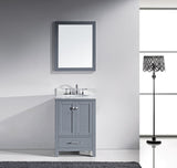 Virtu USA Caroline Avenue 24" Single Bath Vanity with White Marble Top and Round Sink with Brushed Nickel Faucet with Matching Mirror