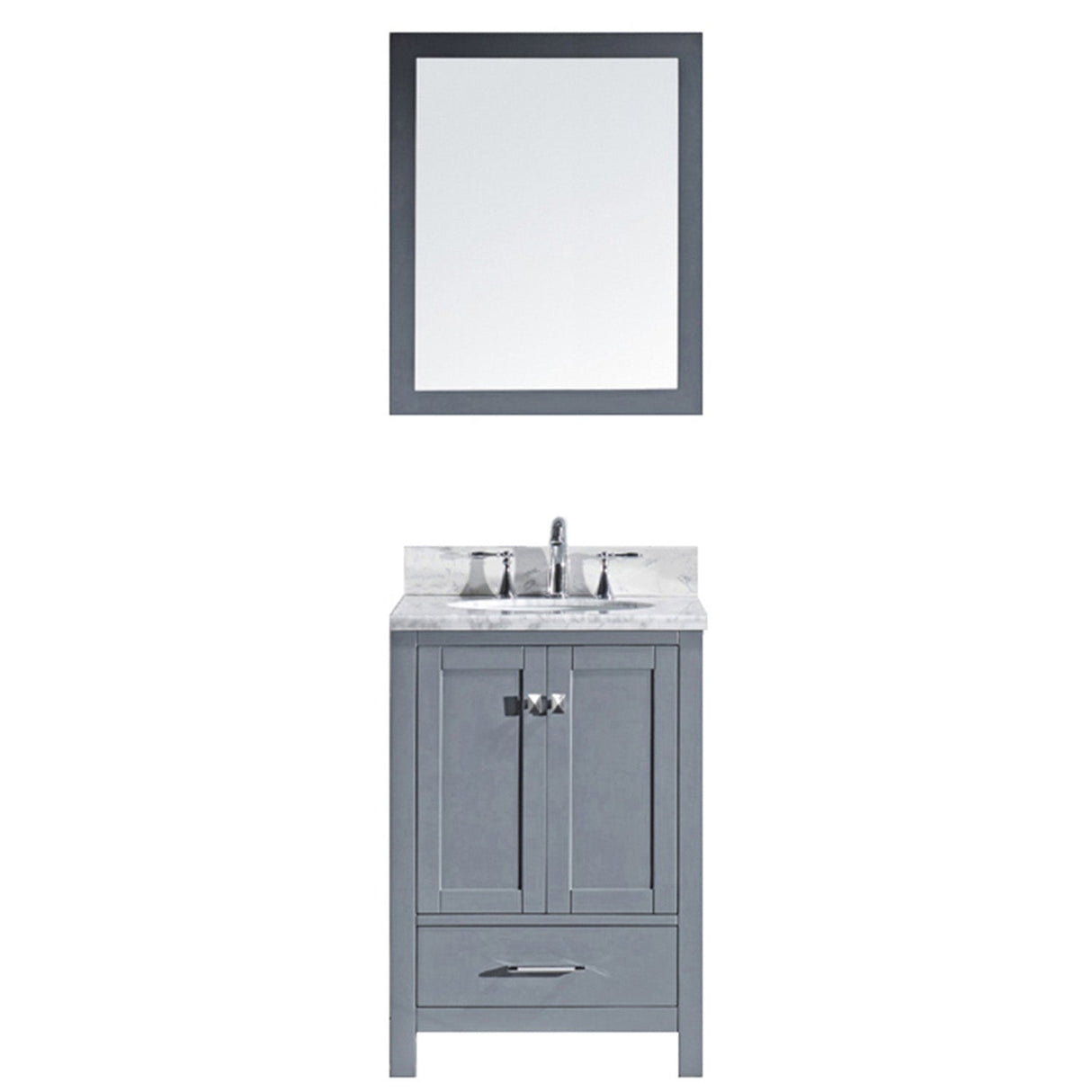 Virtu USA Caroline Avenue 24" Single Bath Vanity with Marble Top and Round Sink with Brushed Nickel Faucet and Mirror - Luxe Bathroom Vanities Luxury Bathroom Fixtures Bathroom Furniture