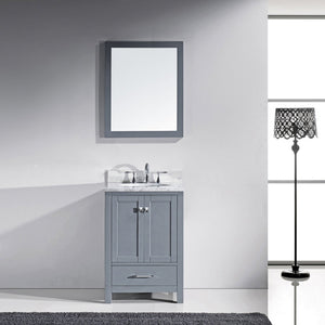 Virtu USA Caroline Avenue 24" Single Bath Vanity with White Marble Top and Round Sink with Polished Chrome Faucet with Matching Mirror