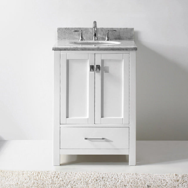 Virtu USA Caroline Avenue 24" Single Bath Vanity in White with White Marble Top and Round Sink with Polished Chrome Faucet