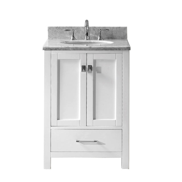 Virtu USA Caroline Avenue 24" Single Bath Vanity in White with Marble Top and Round Sink with Polished Chrome Faucet - Luxe Bathroom Vanities Luxury Bathroom Fixtures Bathroom Furniture