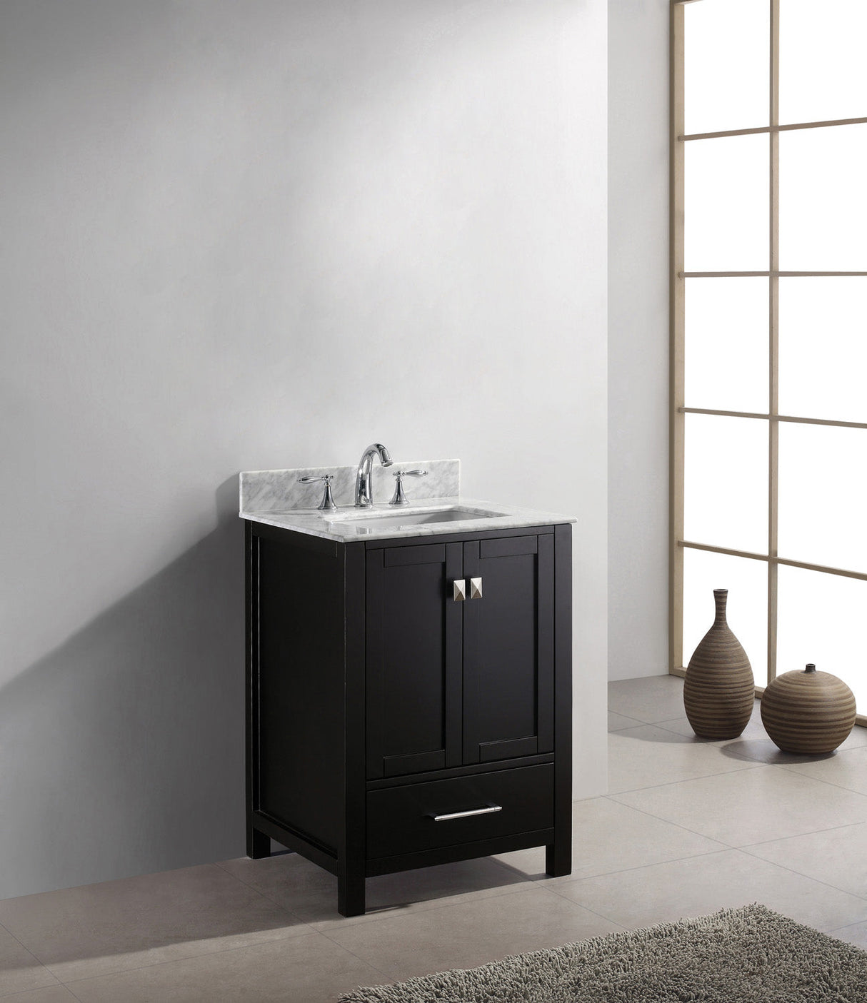 Virtu USA Caroline Avenue 24" Single Bath Vanity with White Marble Top and Square Sink