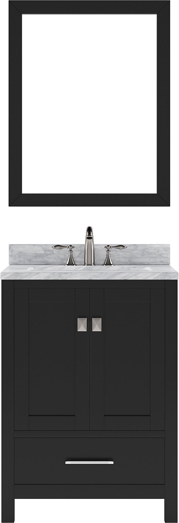 Virtu USA Caroline Avenue 24" Single Bath Vanity with Marble Top and Square Sink with Polished Chrome Faucet and Mirror - Luxe Bathroom Vanities