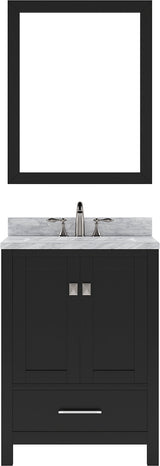 Virtu USA Caroline Avenue 24" Single Bath Vanity with Marble Top and Square Sink with Polished Chrome Faucet and Mirror - Luxe Bathroom Vanities