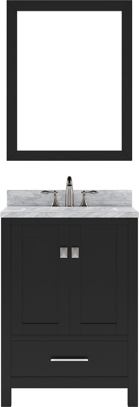 Virtu USA Caroline Avenue 24" Single Bath Vanity with Marble Top and Square Sink with Polished Chrome Faucet and Mirror - Luxe Bathroom Vanities