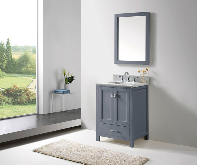 Virtu USA Caroline Avenue 24" Single Bath Vanity with White Marble Top and Square Sink with Brushed Nickel Faucet with Matching Mirror
