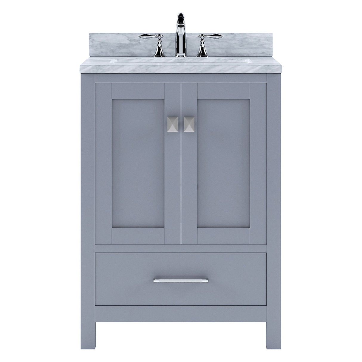 Virtu USA Caroline Avenue 24" Single Bath Vanity in White with White Marble Top and Square Sink with Polished Chrome Faucet - Luxe Bathroom Vanities