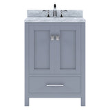 Virtu USA Caroline Avenue 24" Single Bath Vanity in Gray with White Marble Top and Square Sink with Brushed Nickel Faucet - Luxe Bathroom Vanities