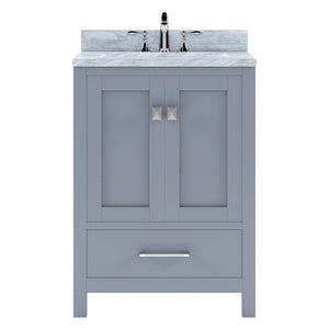Virtu USA Caroline Avenue 24" Single Bath Vanity in Gray with White Marble Top and Square Sink with Brushed Nickel Faucet - Luxe Bathroom Vanities