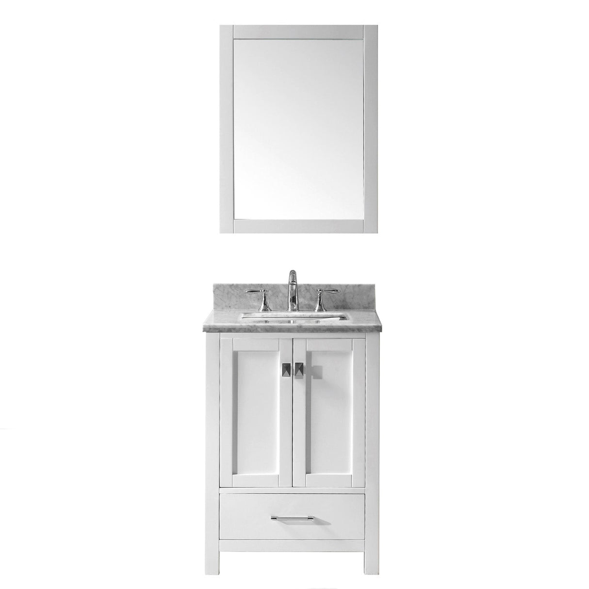 Virtu USA Caroline Avenue 24" Single Bath Vanity with Marble Top and Square Sink with Polished Chrome Faucet and Mirror - Luxe Bathroom Vanities