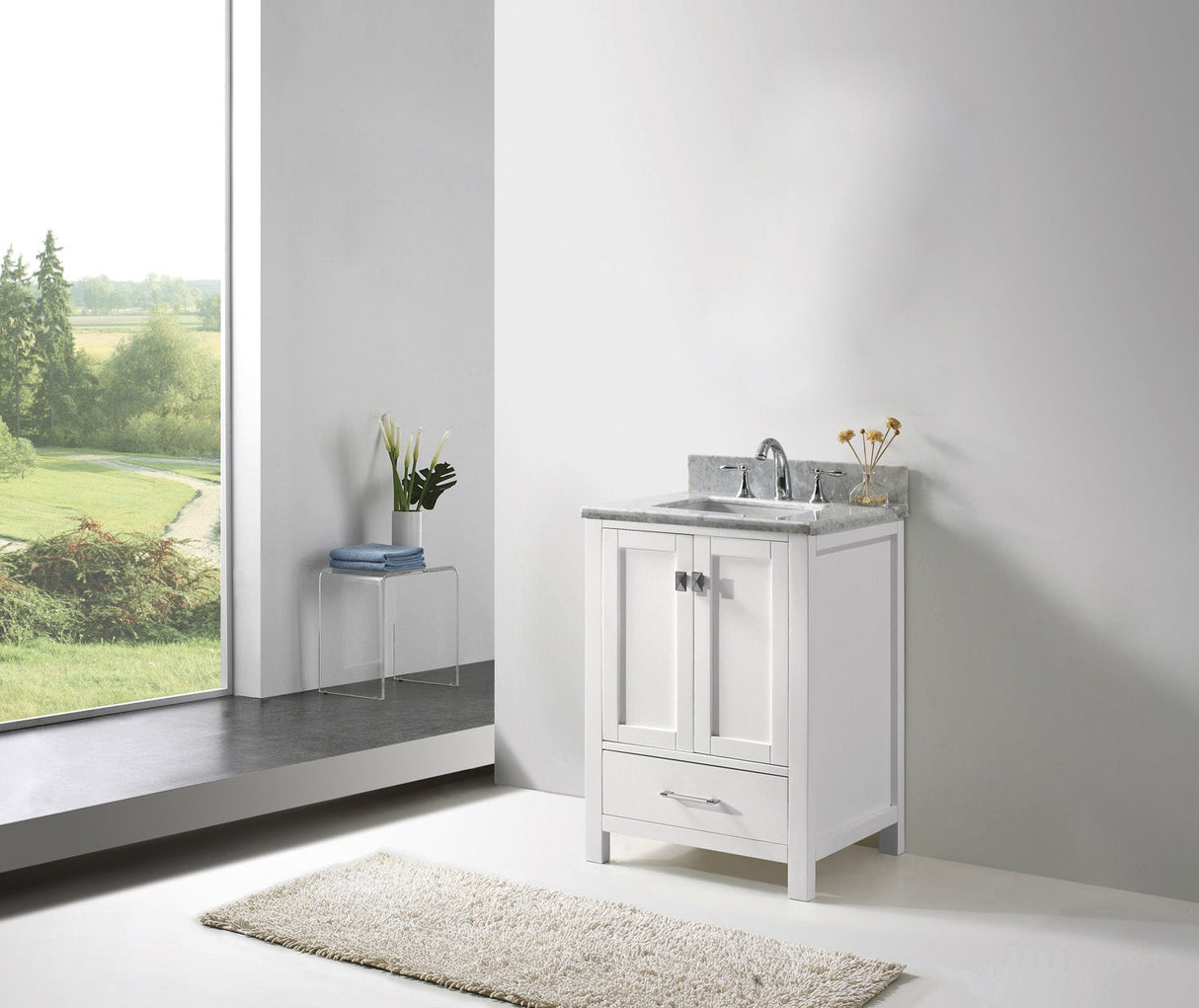 Virtu USA Caroline Avenue 24" Single Bath Vanity with White Marble Top and Square Sink