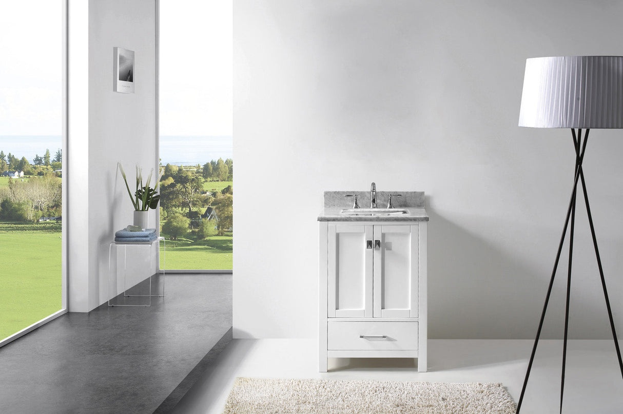 Virtu USA Caroline Avenue 24" Single Bath Vanity with White Marble Top and Square Sink with Polished Chrome Faucet