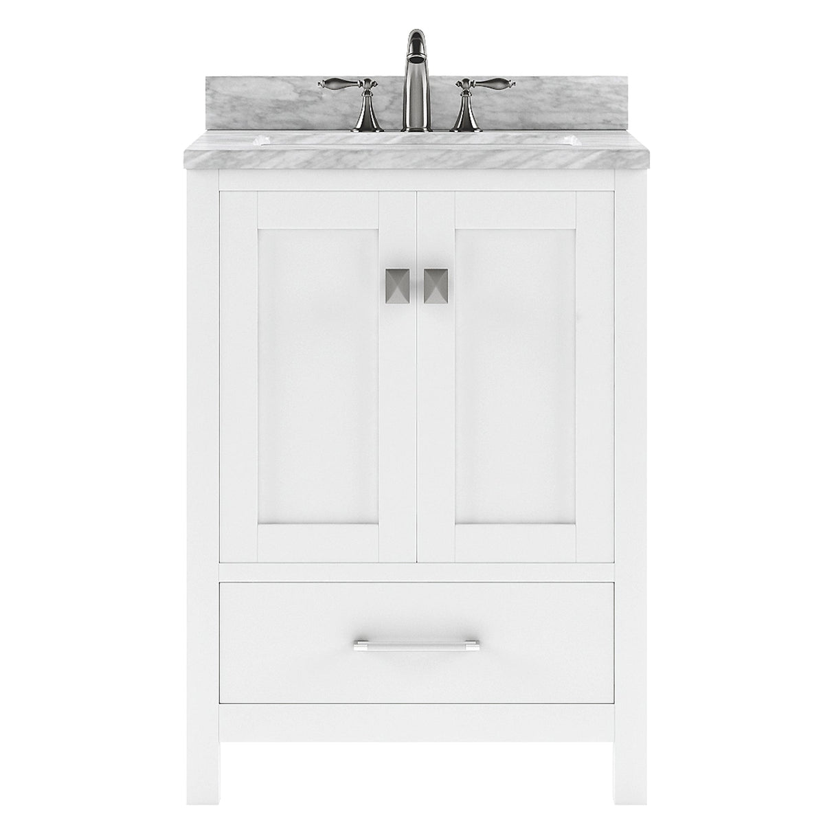 Virtu USA Caroline Avenue 24" Single Bath Vanity in White with White Marble Top and Square Sink with Polished Chrome Faucet - Luxe Bathroom Vanities