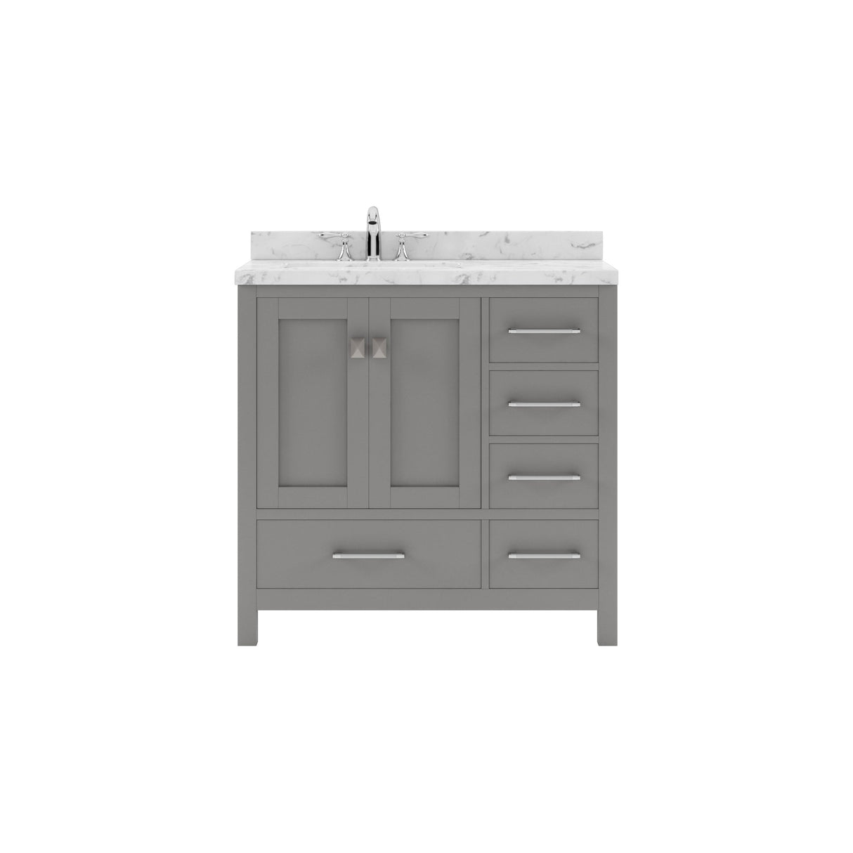 Virtu USA Caroline Avenue 36" Single Bath Vanity with White Quartz Top and Round Sink with Brushed Nickel Faucet with Matching Mirror