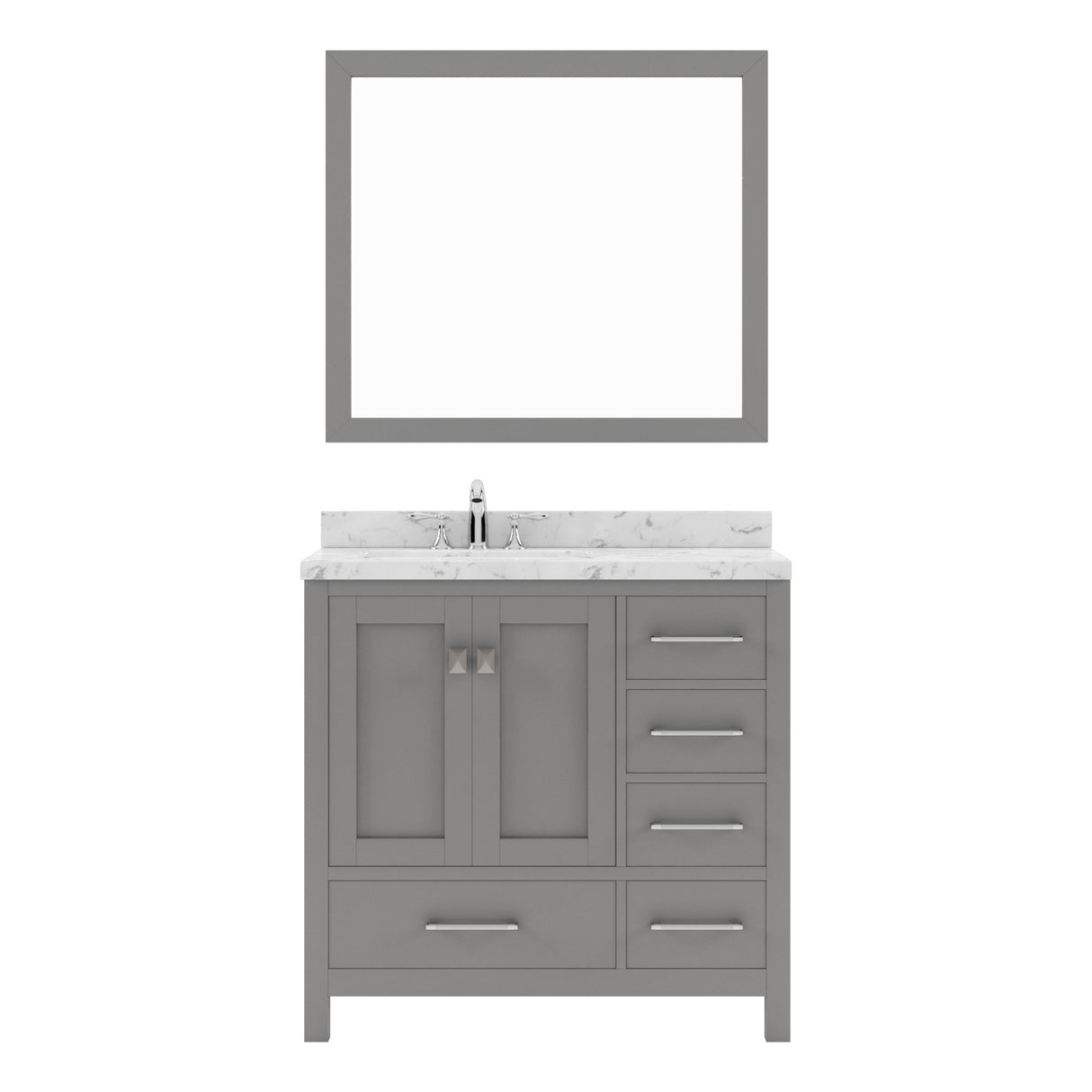 Virtu USA Caroline Avenue 36" Single Bath Vanity with White Quartz Top and Round Sink with Matching Mirror - Luxe Bathroom Vanities