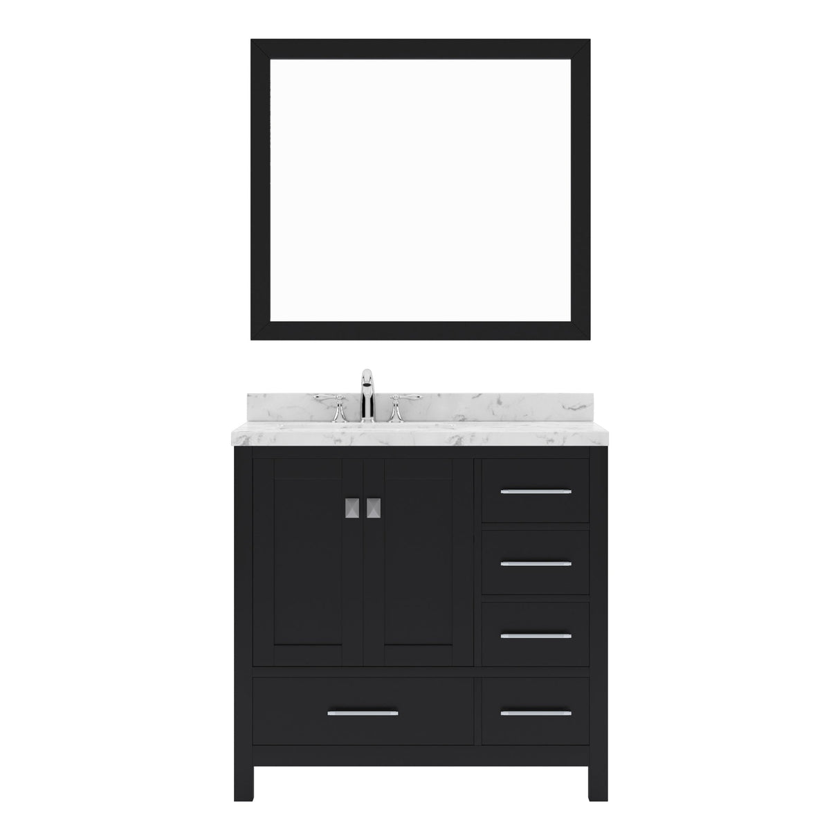 Virtu USA Caroline Avenue 36" Single Bath Vanity with White Quartz Top and Round Sink with Polished Chrome Faucet with Matching Mirror - Luxe Bathroom Vanities