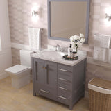 Virtu USA Caroline Avenue 36" Single Bath Vanity with White Quartz Top and Round Sink with Matching Mirror