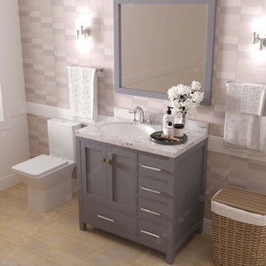 Virtu USA Caroline Avenue 36" Single Bath Vanity with White Quartz Top and Round Sink with Polished Chrome Faucet with Matching Mirror