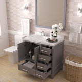 Virtu USA Caroline Avenue 36" Single Bath Vanity with White Quartz Top and Round Sink with Polished Chrome Faucet with Matching Mirror