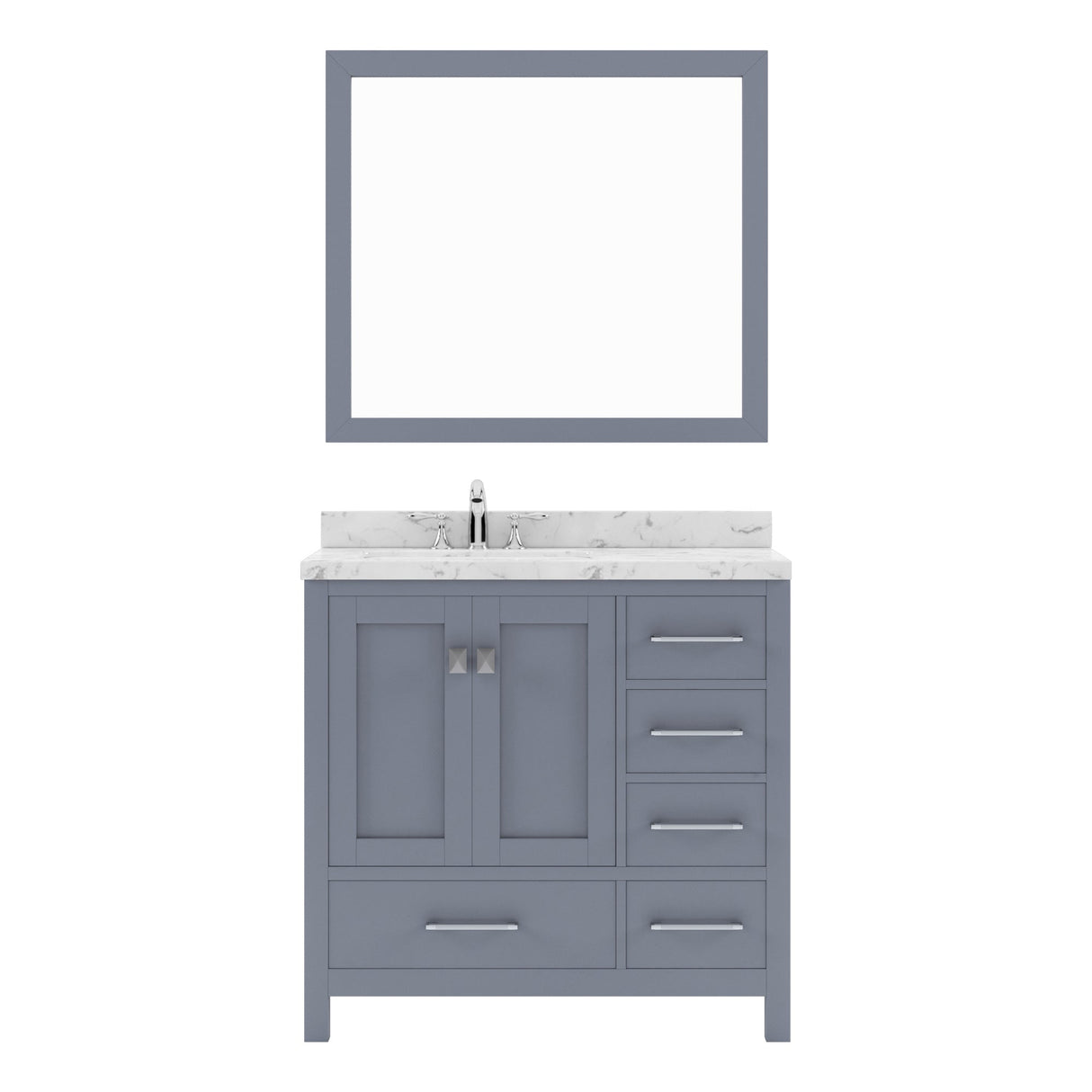 Virtu USA Caroline Avenue 36" Single Bath Vanity with White Quartz Top and Round Sink with Polished Chrome Faucet with Matching Mirror - Luxe Bathroom Vanities