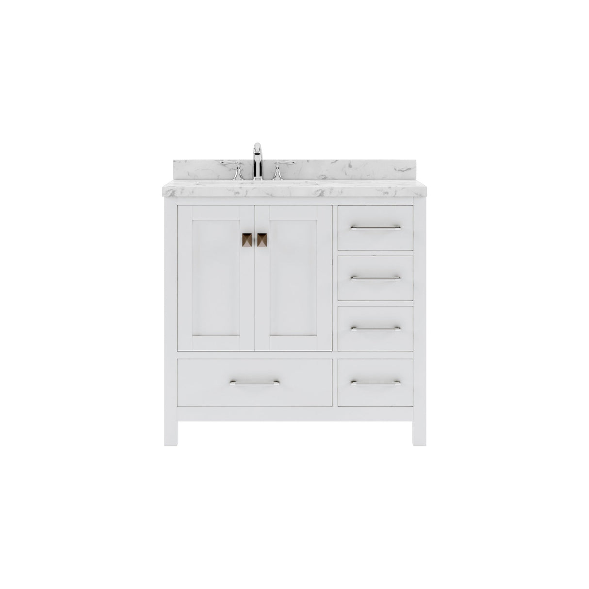 Virtu USA Caroline Avenue 36" Single Bath Vanity with White Quartz Top and Round Sink with Matching Mirror