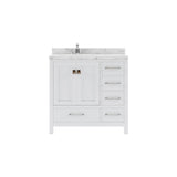 Virtu USA Caroline Avenue 36" Single Bath Vanity with White Quartz Top and Round Sink with Polished Chrome Faucet with Matching Mirror