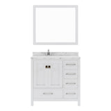 Virtu USA Caroline Avenue 36" Single Bath Vanity with White Quartz Top and Round Sink with Matching Mirror - Luxe Bathroom Vanities