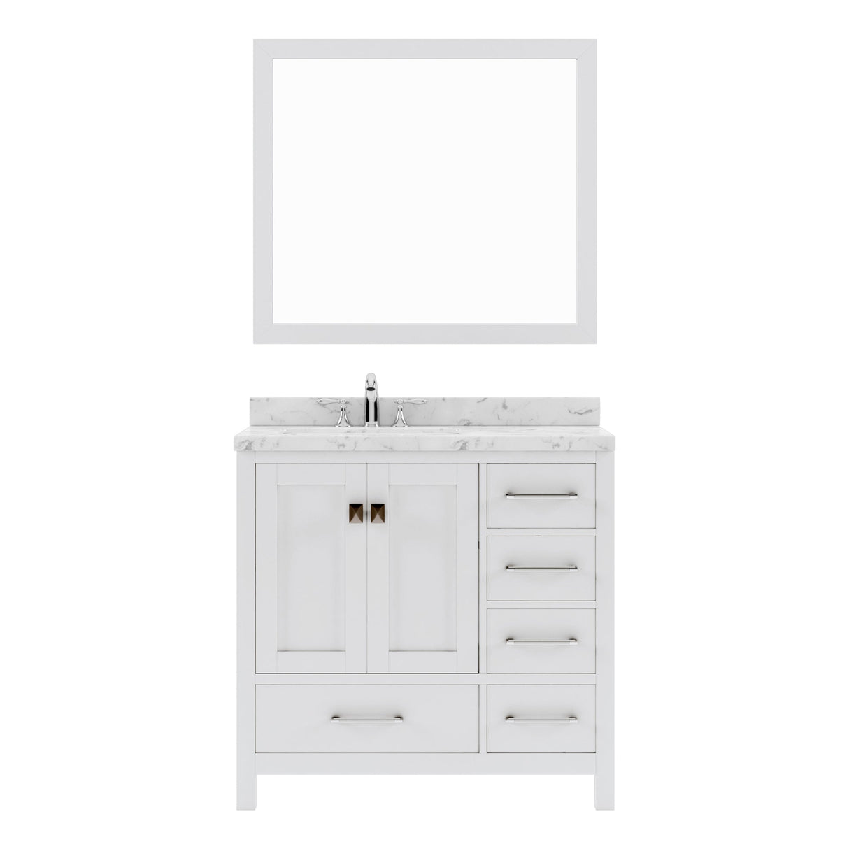 Virtu USA Caroline Avenue 36" Single Bath Vanity with White Quartz Top and Round Sink with Polished Chrome Faucet with Matching Mirror - Luxe Bathroom Vanities