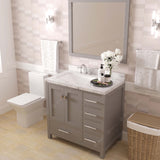 Virtu USA Caroline Avenue 36" Single Bath Vanity with White Quartz Top and Square Sink with Polished Chrome Faucet with Matching Mirror