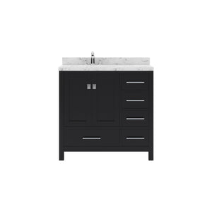 Virtu USA Caroline Avenue 36" Single Bath Vanity with White Quartz Top and Square Sink with Polished Chrome Faucet with Matching Mirror