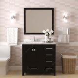 Virtu USA Caroline Avenue 36" Single Bath Vanity with White Quartz Top and Square Sink with Brushed Nickel Faucet with Matching Mirror