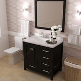 Virtu USA Caroline Avenue 36" Single Bath Vanity with White Quartz Top and Square Sink with Brushed Nickel Faucet with Matching Mirror
