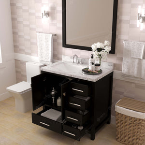 Virtu USA Caroline Avenue 36" Single Bath Vanity with White Quartz Top and Square Sink with Matching Mirror
