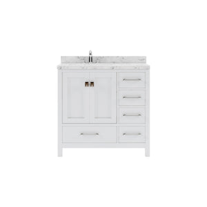 Virtu USA Caroline Avenue 36" Single Bath Vanity with White Quartz Top and Square Sink with Brushed Nickel Faucet with Matching Mirror