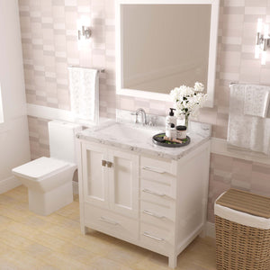 Virtu USA Caroline Avenue 36" Single Bath Vanity with White Quartz Top and Square Sink with Brushed Nickel Faucet with Matching Mirror
