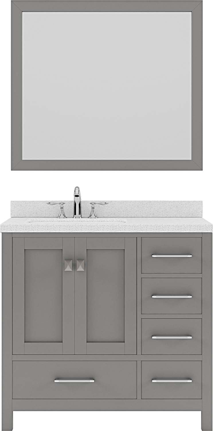 Virtu USA Caroline Avenue 36" Single Bath Vanity with Dazzle White Top and Round Sink with Brushed Nickel Faucet and Mirror - Luxe Bathroom Vanities