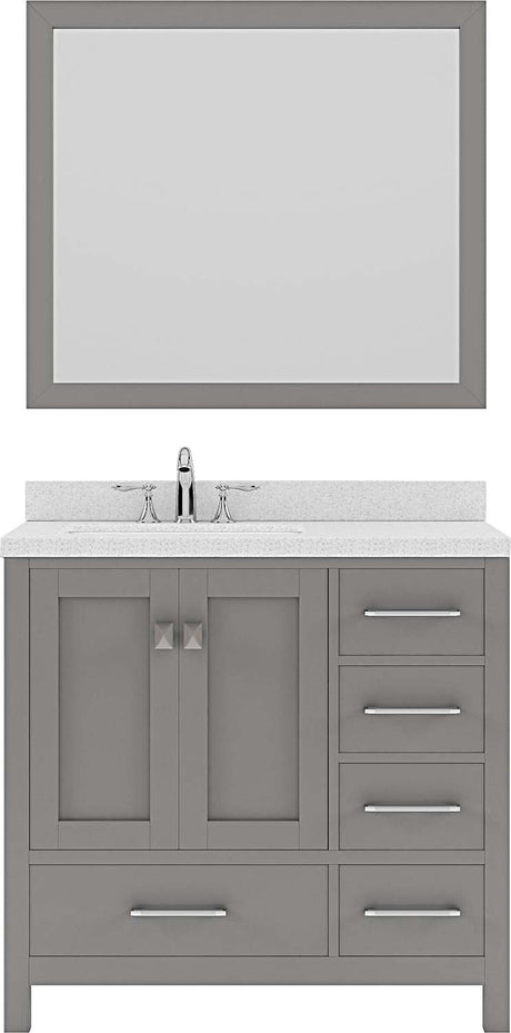 Virtu USA Caroline Avenue 36" Single Bath Vanity with Dazzle White Top and Round Sink with Polished Chrome Faucet and Mirror - Luxe Bathroom Vanities