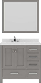 Virtu USA Caroline Avenue 36" Single Bath Vanity with Dazzle White Top and Round Sink with Polished Chrome Faucet and Mirror - Luxe Bathroom Vanities