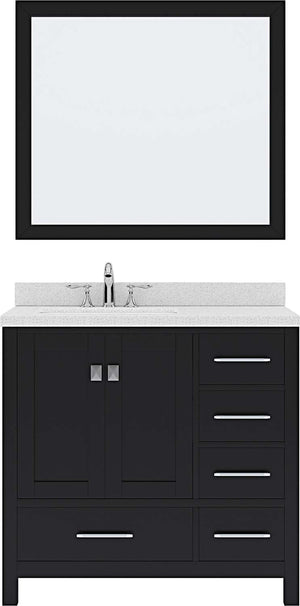 Virtu USA Caroline Avenue 36" Single Bath Vanity with Dazzle White Top and Round Sink with Brushed Nickel Faucet and Mirror - Luxe Bathroom Vanities Luxury Bathroom Fixtures Bathroom Furniture