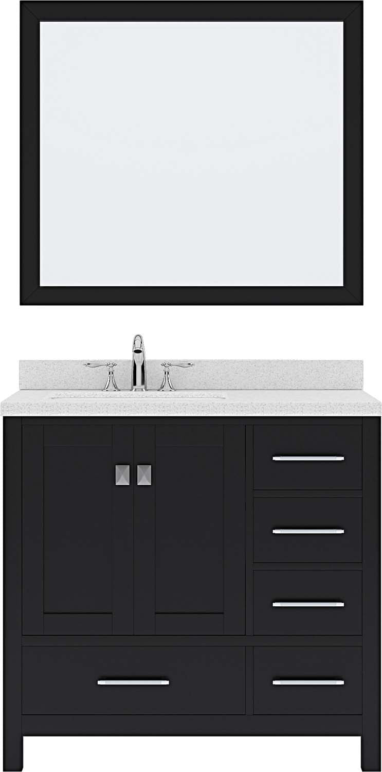 Virtu USA Caroline Avenue 36" Single Bath Vanity with Dazzle White Top and Round Sink with Polished Chrome Faucet and Mirror - Luxe Bathroom Vanities Luxury Bathroom Fixtures Bathroom Furniture