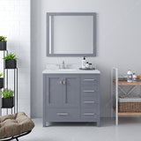 Virtu USA Caroline Avenue 36" Single Bath Vanity with Dazzle White Quartz Top and Round Sink with Polished Chrome Faucet with Matching Mirror