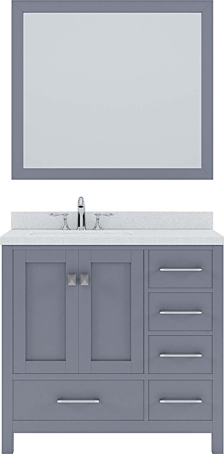 Virtu USA Caroline Avenue 36" Single Bath Vanity with Dazzle White Top and Round Sink with Mirror - Luxe Bathroom Vanities Luxury Bathroom Fixtures Bathroom Furniture