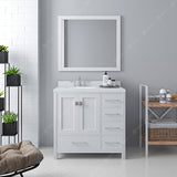 Virtu USA Caroline Avenue 36" Single Bath Vanity with Dazzle White Quartz Top and Round Sink with Polished Chrome Faucet with Matching Mirror