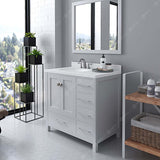 Virtu USA Caroline Avenue 36" Single Bath Vanity with Dazzle White Quartz Top and Round Sink with Polished Chrome Faucet with Matching Mirror