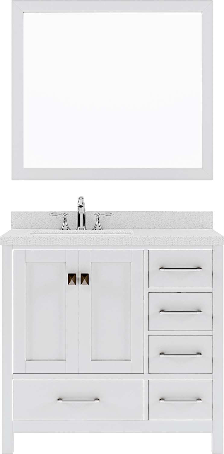 Virtu USA Caroline Avenue 36" Single Bath Vanity with Dazzle White Top and Round Sink with Polished Chrome Faucet and Mirror - Luxe Bathroom Vanities Luxury Bathroom Fixtures Bathroom Furniture