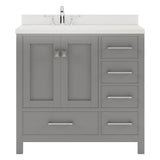 Virtu USA Caroline Avenue 36" Single Bath Vanity with Dazzle White Quartz Top and Square Sink with Polished Chrome Faucet with Matching Mirror