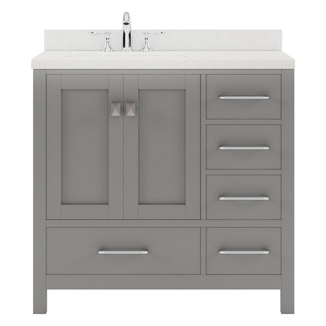 Virtu USA Caroline Avenue 36" Single Bath Vanity with Dazzle White Quartz Top and Square Sink with Brushed Nickel Faucet with Matching Mirror