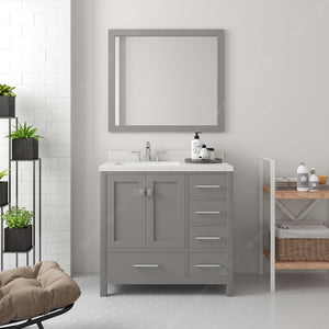 Virtu USA Caroline Avenue 36" Single Bath Vanity with Dazzle White Quartz Top and Square Sink with Polished Chrome Faucet with Matching Mirror