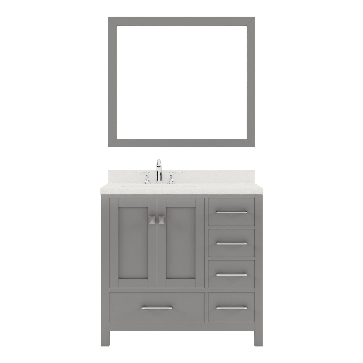 Virtu USA Caroline Avenue 36" Single Bath Vanity in White with White Quartz Top and Square Sink with Polished Chrome Faucet with Matching Mirror - Luxe Bathroom Vanities