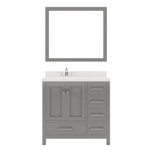 Virtu USA Caroline Avenue 36" Single Bath Vanity in White with White Quartz Top and Square Sink with Polished Chrome Faucet with Matching Mirror - Luxe Bathroom Vanities